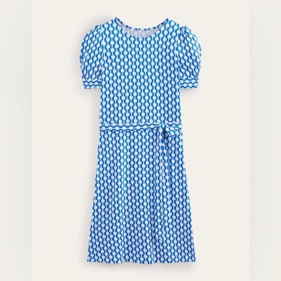 Boden Jersey Knot Moroccan Blue Geo Azure Dress - Picture 2 of 7